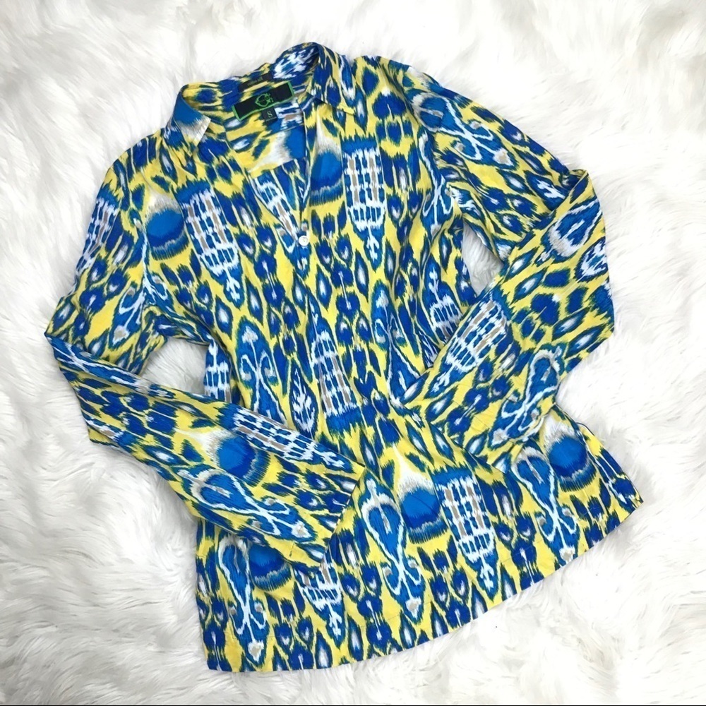 C Wonder Kenyan Tunic Top‎ Yellow Blue Small